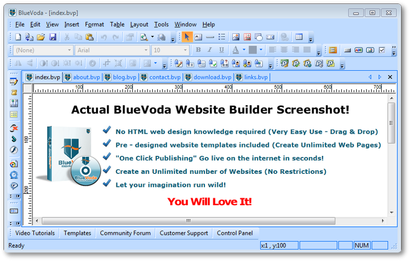 bluevoda website builder screenshot